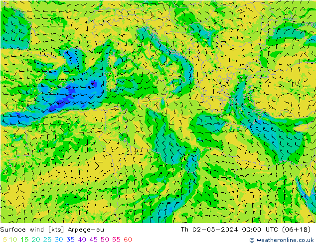 Wind 10 m Arpege-eu do 02.05.2024 00 UTC