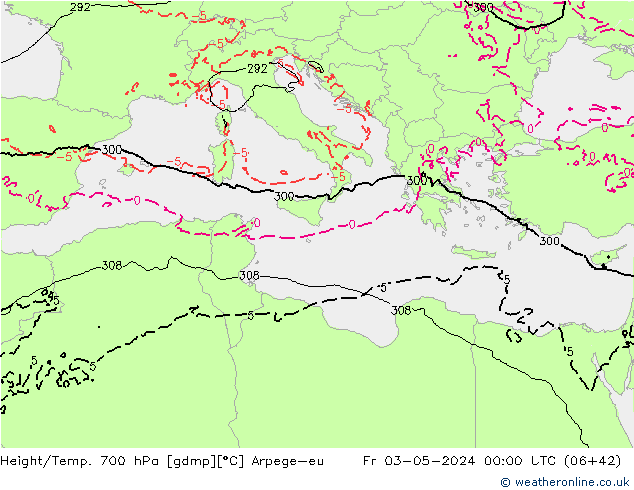 Height/Temp. 700 hPa Arpege-eu Sex 03.05.2024 00 UTC