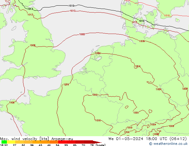 Maks. Rüzgar Hızı Arpege-eu Çar 01.05.2024 18 UTC