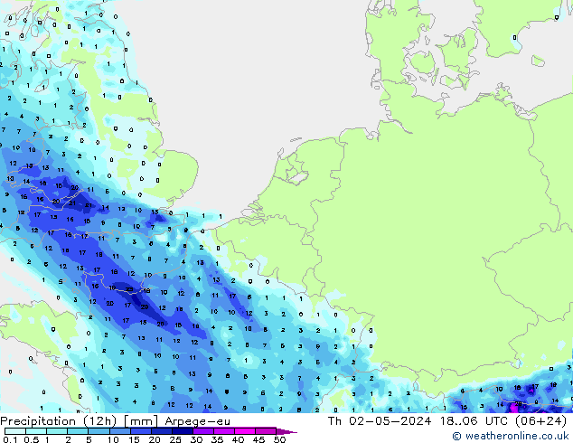 Precipitação (12h) Arpege-eu Qui 02.05.2024 06 UTC