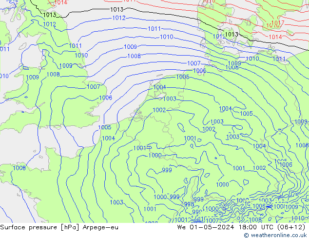 Atmosférický tlak Arpege-eu St 01.05.2024 18 UTC