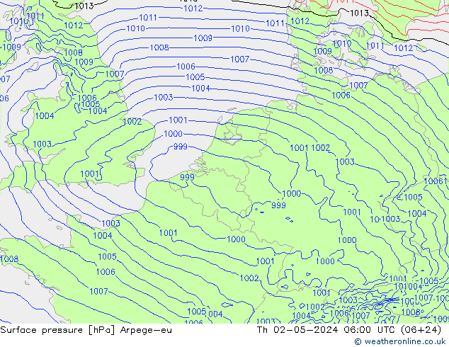 Bodendruck Arpege-eu Do 02.05.2024 06 UTC