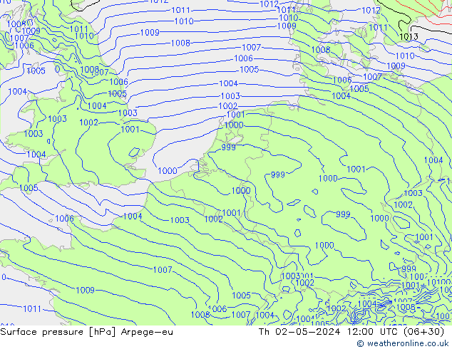 Surface pressure Arpege-eu Th 02.05.2024 12 UTC