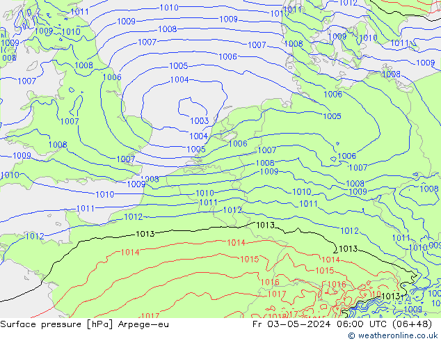 Pressione al suolo Arpege-eu ven 03.05.2024 06 UTC