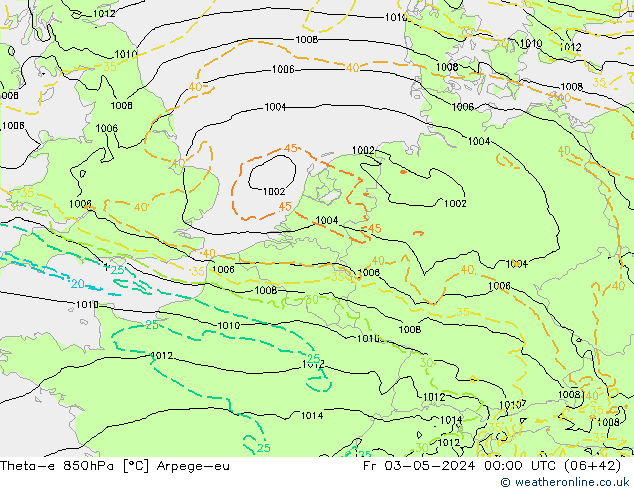 Theta-e 850hPa Arpege-eu pt. 03.05.2024 00 UTC