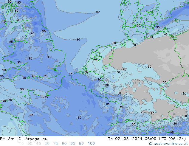 RH 2m Arpege-eu Th 02.05.2024 06 UTC