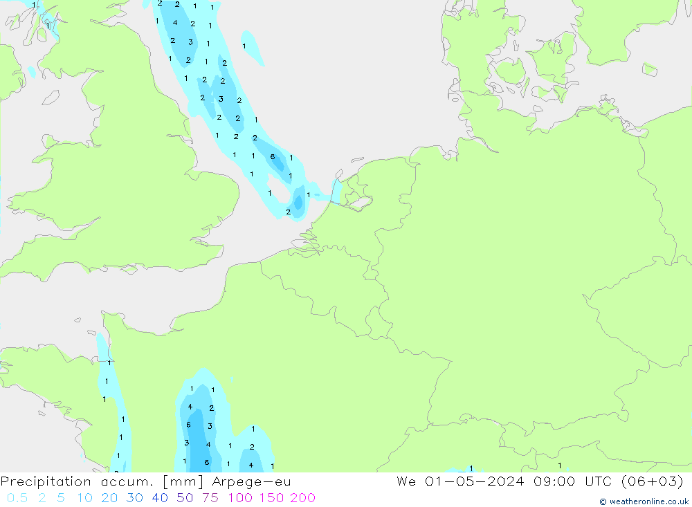 Precipitation accum. Arpege-eu mer 01.05.2024 09 UTC