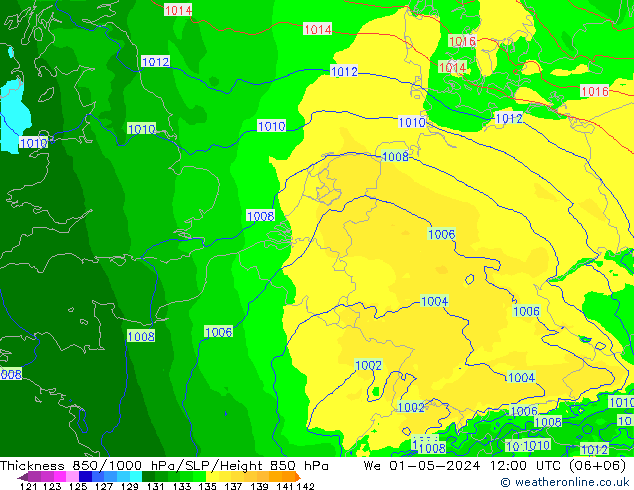 Schichtdicke 850-1000 hPa Arpege-eu Mi 01.05.2024 12 UTC