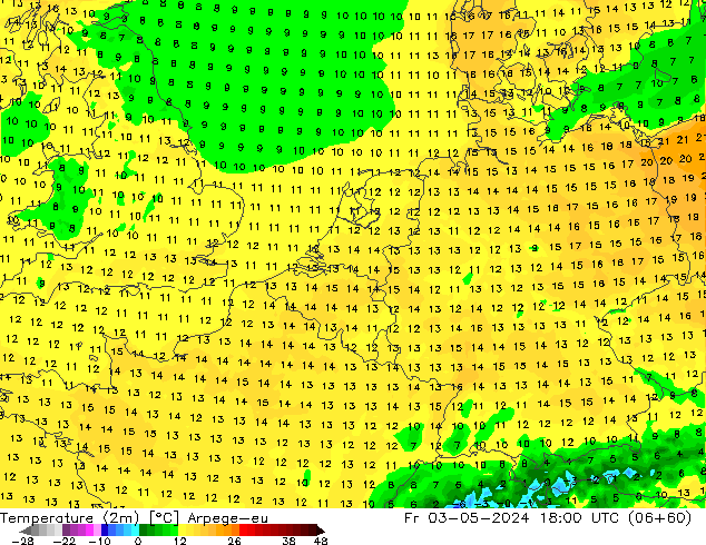 Temperature (2m) Arpege-eu Pá 03.05.2024 18 UTC