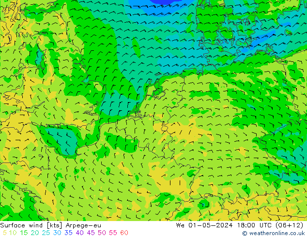 Surface wind Arpege-eu We 01.05.2024 18 UTC