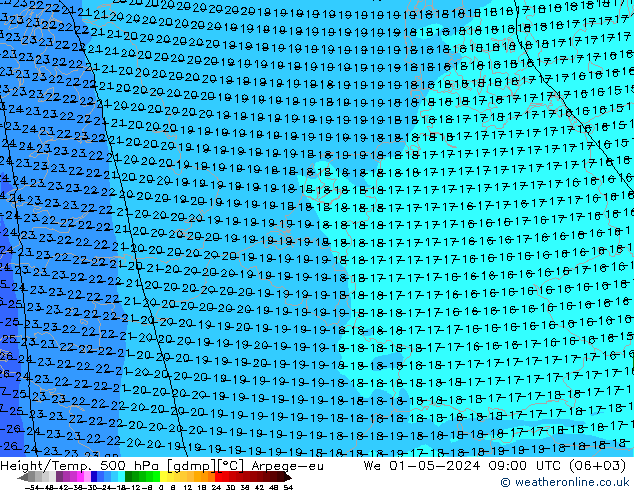 Height/Temp. 500 hPa Arpege-eu mer 01.05.2024 09 UTC