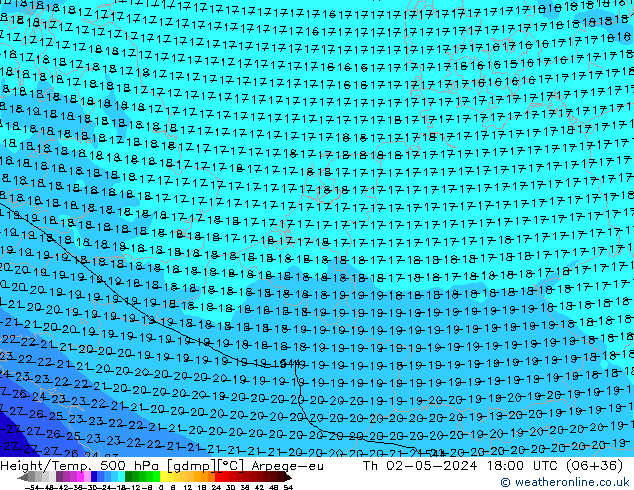 Height/Temp. 500 hPa Arpege-eu Th 02.05.2024 18 UTC