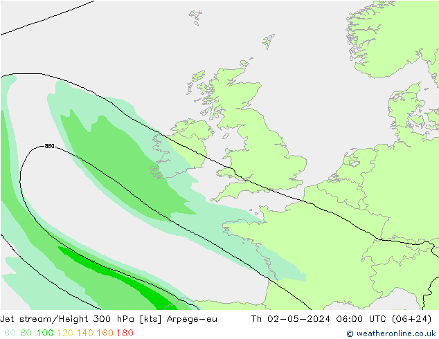 Jet stream/Height 300 hPa Arpege-eu Th 02.05.2024 06 UTC