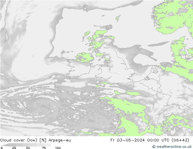 Cloud cover (low) Arpege-eu Fr 03.05.2024 00 UTC