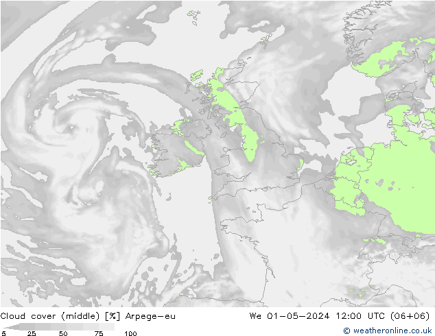 nuvens (médio) Arpege-eu Qua 01.05.2024 12 UTC