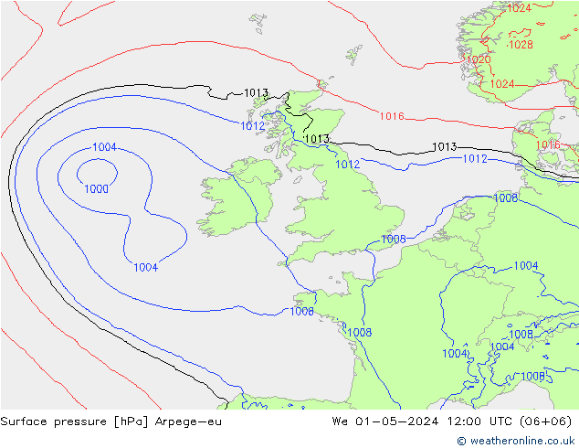 Surface pressure Arpege-eu We 01.05.2024 12 UTC