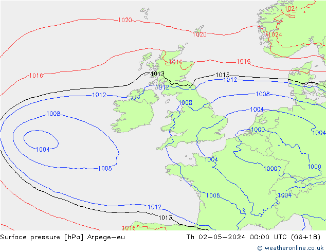 Surface pressure Arpege-eu Th 02.05.2024 00 UTC