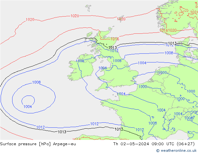 Bodendruck Arpege-eu Do 02.05.2024 09 UTC