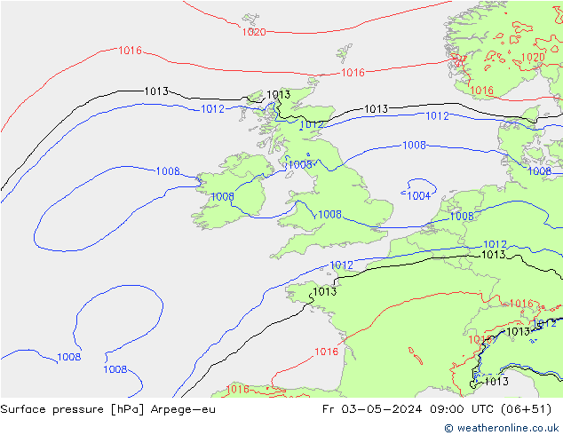 приземное давление Arpege-eu пт 03.05.2024 09 UTC