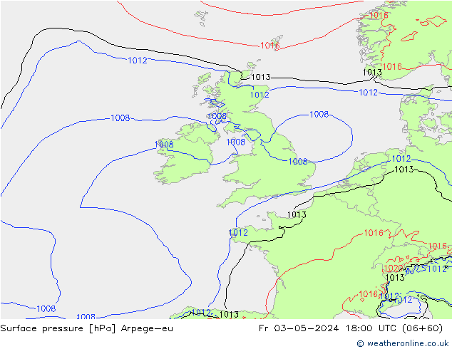 Presión superficial Arpege-eu vie 03.05.2024 18 UTC