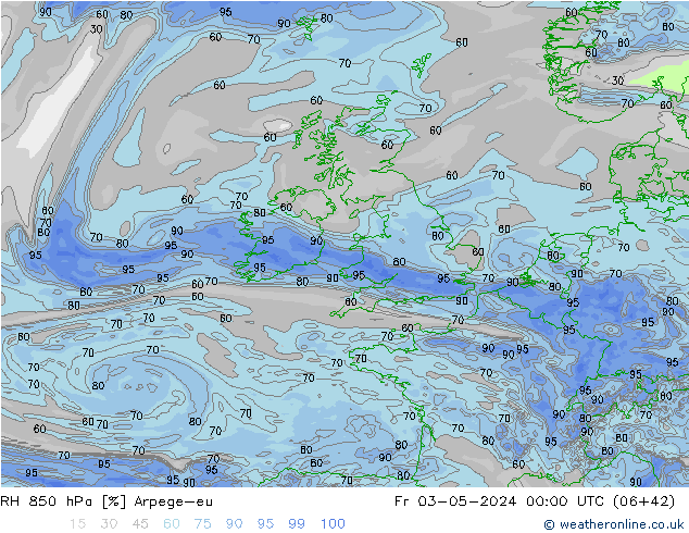 850 hPa Nispi Nem Arpege-eu Cu 03.05.2024 00 UTC