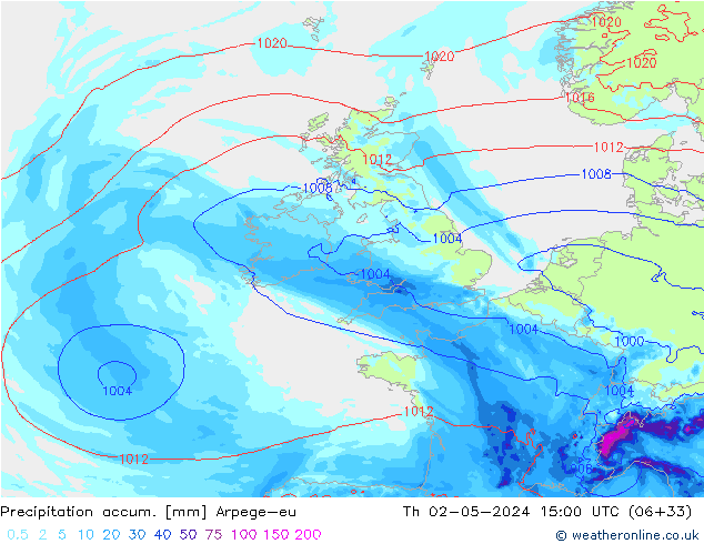 Precipitación acum. Arpege-eu jue 02.05.2024 15 UTC