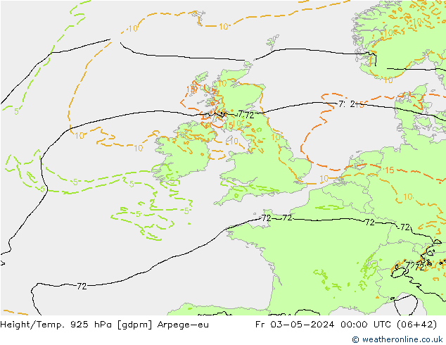 Height/Temp. 925 hPa Arpege-eu  03.05.2024 00 UTC