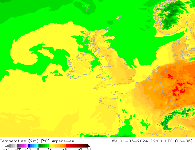 mapa temperatury (2m) Arpege-eu śro. 01.05.2024 12 UTC