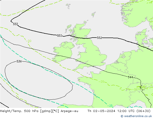 Yükseklik/Sıc. 500 hPa Arpege-eu Per 02.05.2024 12 UTC