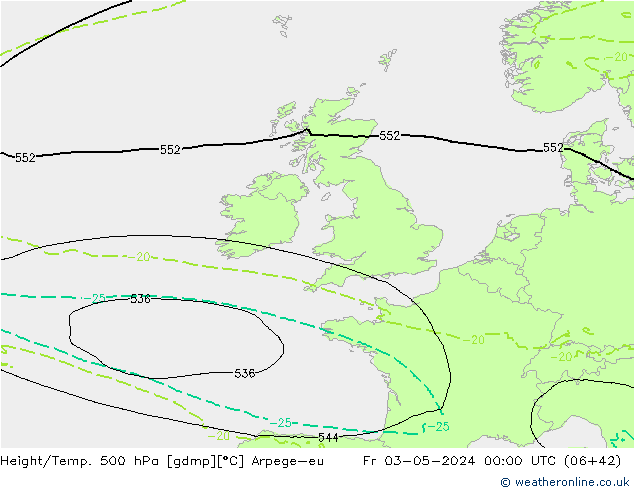 Height/Temp. 500 hPa Arpege-eu ven 03.05.2024 00 UTC