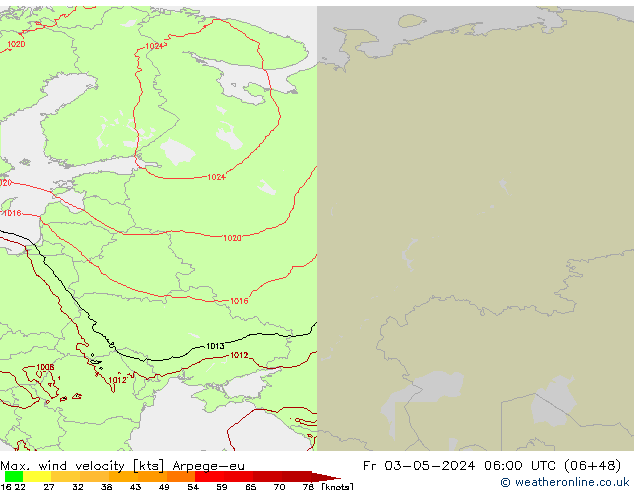 Max. wind velocity Arpege-eu  03.05.2024 06 UTC