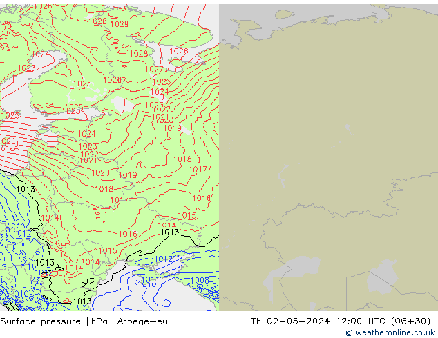 Presión superficial Arpege-eu jue 02.05.2024 12 UTC