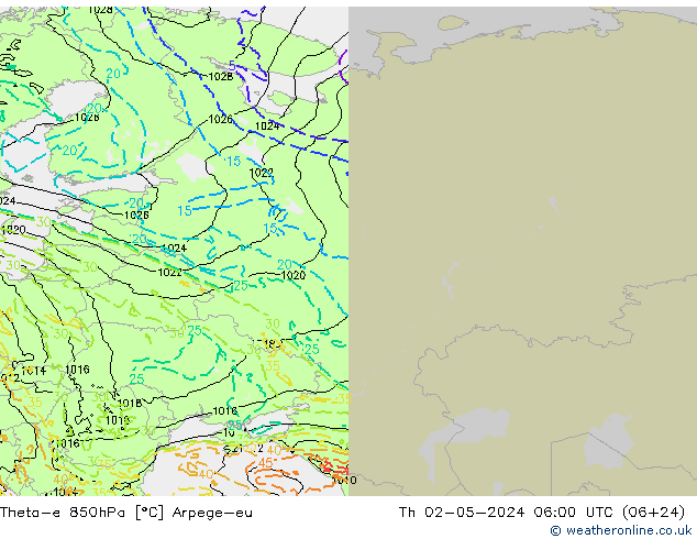 Theta-e 850hPa Arpege-eu jeu 02.05.2024 06 UTC