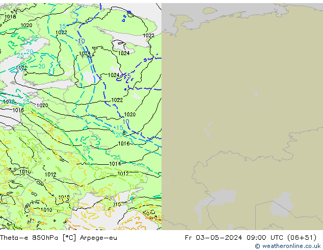 Theta-e 850hPa Arpege-eu Fr 03.05.2024 09 UTC