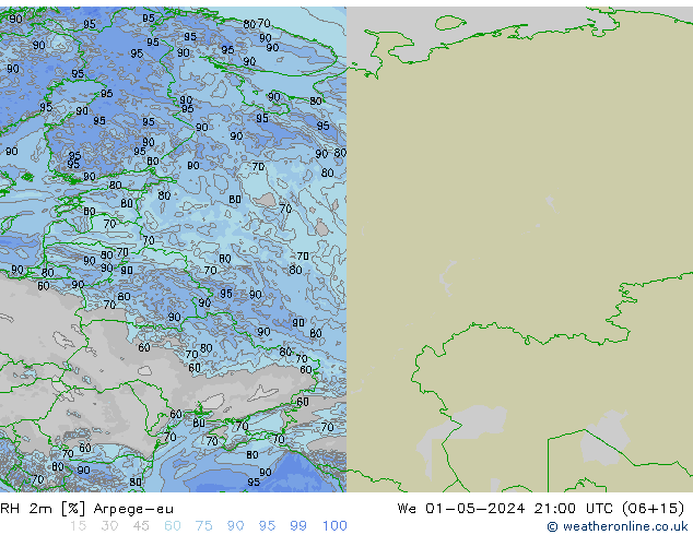 Humedad rel. 2m Arpege-eu mié 01.05.2024 21 UTC