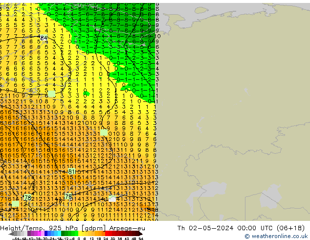 Height/Temp. 925 hPa Arpege-eu Qui 02.05.2024 00 UTC