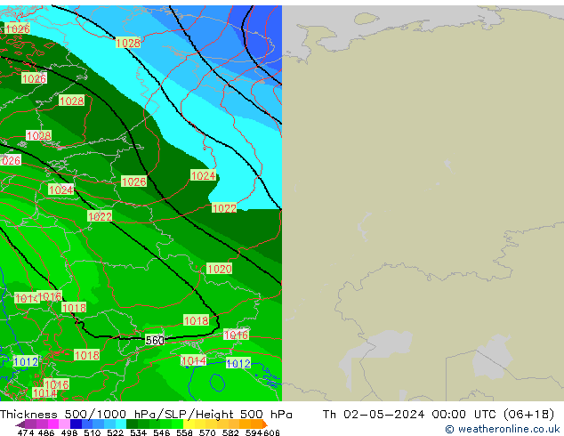 Thck 500-1000hPa Arpege-eu czw. 02.05.2024 00 UTC