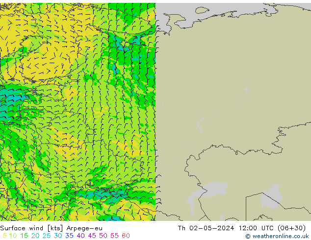 Surface wind Arpege-eu Th 02.05.2024 12 UTC