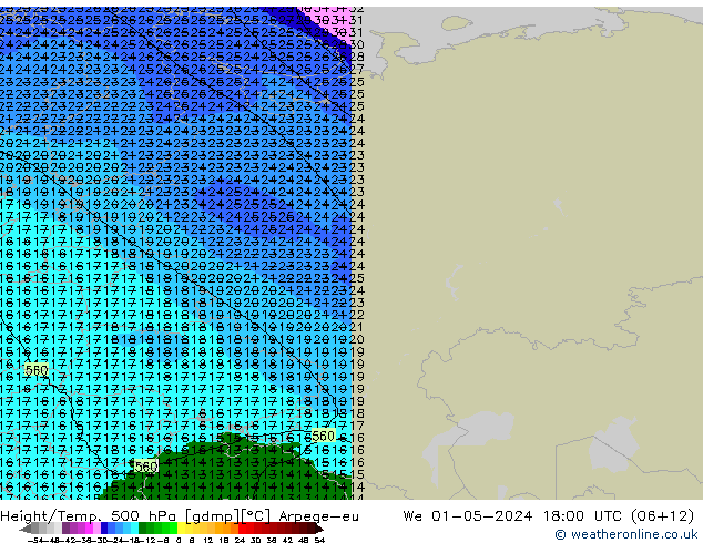 Height/Temp. 500 hPa Arpege-eu  01.05.2024 18 UTC