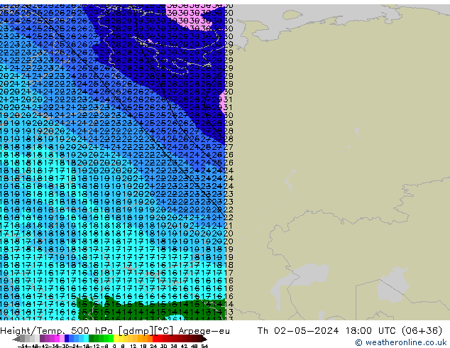 Height/Temp. 500 hPa Arpege-eu Th 02.05.2024 18 UTC