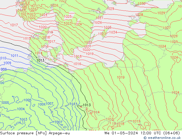 Surface pressure Arpege-eu We 01.05.2024 12 UTC