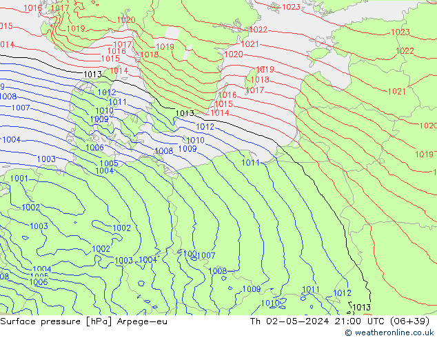 Surface pressure Arpege-eu Th 02.05.2024 21 UTC