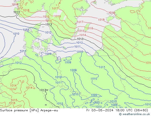 Atmosférický tlak Arpege-eu Pá 03.05.2024 18 UTC