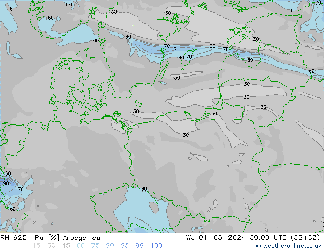 RH 925 hPa Arpege-eu We 01.05.2024 09 UTC