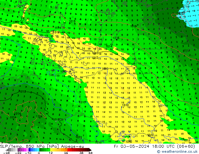 SLP/Temp. 850 hPa Arpege-eu vr 03.05.2024 18 UTC