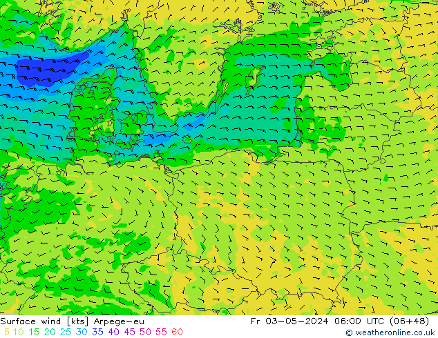 Surface wind Arpege-eu Fr 03.05.2024 06 UTC