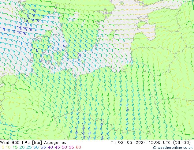 Rüzgar 850 hPa Arpege-eu Per 02.05.2024 18 UTC