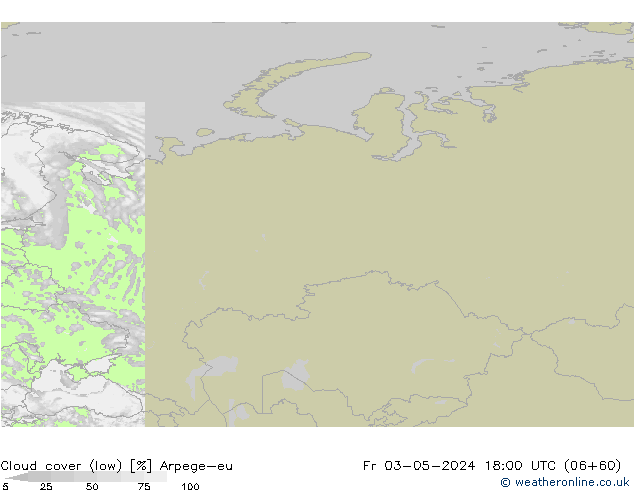 Cloud cover (low) Arpege-eu Fr 03.05.2024 18 UTC