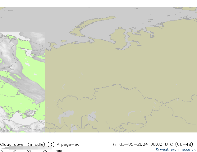 Cloud cover (middle) Arpege-eu Fr 03.05.2024 06 UTC