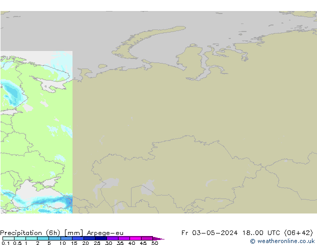 Precipitazione (6h) Arpege-eu ven 03.05.2024 00 UTC